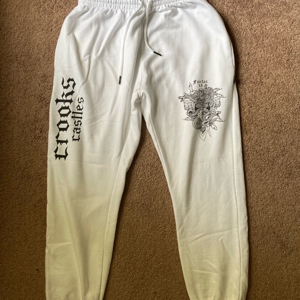 Crooks & Castles White Sweatpants Relaxed Fit Joggers